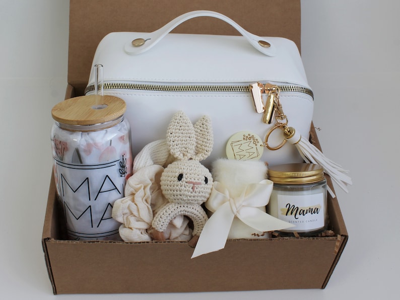 New Mom and Baby Gift Box for Women After Birth, Baby Gift Basket, Postpartum Care Package, Push Present, Newborn Boys, Girls, Unisex MamaBag Bunny