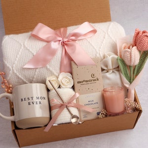 Gift Box With Blanket, Care Package For Her, Happy Easter, Sending A Hugs, Gift For Mom, Mother'S Day Gift, Sympathy Gift Basket Pink Tulip Mom Mug