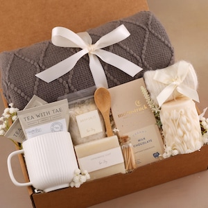 Self Care Gift Box, Sending hugs gift box, Care Package For Her, Care Package Friend, Tea Gift Box, Cheer Up Gift Box, Thinking Of You SpaGreyBlanket