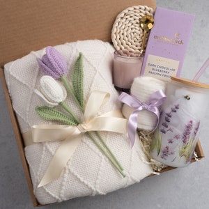 Mother's day gift from daughter, Mothers Day Gift Box, Mothers day gift for Grandma, Mothers Day Spa Gift, Mom Purple Tulips