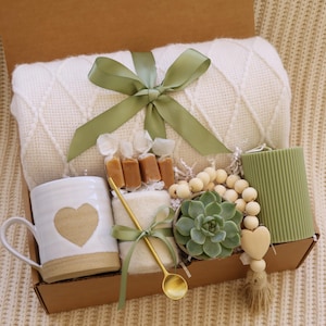 Sympathy Gift Basket, Hygge Gift Box with Blanket, Sending a hug, Thinking of you, Thank You gift, Encouragement gift Heart Mug