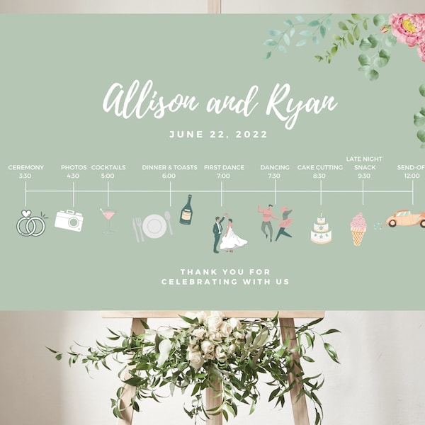 Wedding Timeline Template in Sage Green, Timeline of Events Sign, Timeline Print Wedding, Wedding Sign Timeline Template, Timeline Sign