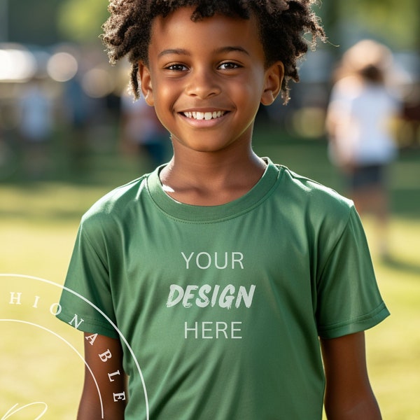 Kids T-Shirt Mockup Grass Green Delta 11736 Mockup Back to School Mockup School Deep Grass Green Child Shirt Mockup Fall Boys School Outdoor