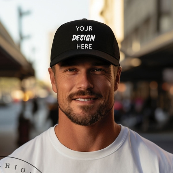 Man's Black Baseball Cap Mockup Male Black Dad Hat Mockup College Baseball Cap Mockup Black Trucker Hat Mockup Fall Youth Boy School College