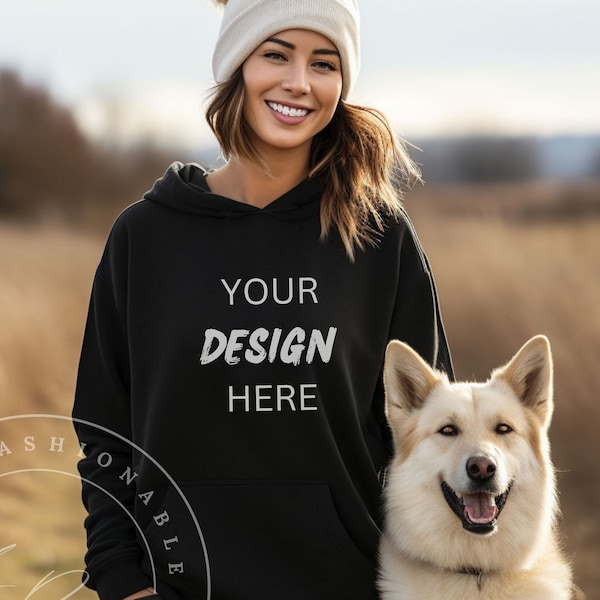 Dog Mom Black Gildan 18500 Hoodie Mockup Pet Parent Sweater Dog Parent Gildan Hoodie Mockup Women Beanie Fall Winter Animal Lover Mockup