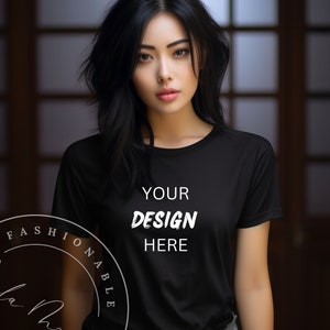 Black Bella Canvas 3001 Mockup Asian Model Mockup Black Bella Canvas T-Shirt Japanese Model Mockup Girls Mockup Bella Canvas Asian Woman