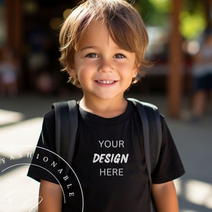 Toddler T-Shirt Mockup Black Rabbit Skins 3321 Mockup School Kid Mockup Toddler Kindergarten Toddler Backpack Mockup Diverse Kids Mockup