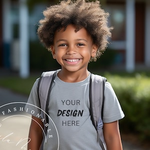 Toddler T-Shirt Mockup Silver Rabbit Skins 3321 Mockup School Kid Silver Grey Mockup Toddler Kindergarten Backpack Diverse Kids Mockup
