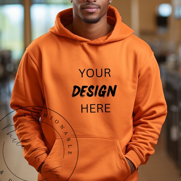 Orange Gildan 18500 Mockup Men Hoodie Mockup Male Gildan Mockup 18500 Shirt Fall Mockup Mens Mockup Orange Yellow Gildan Mockup Manly Mockup