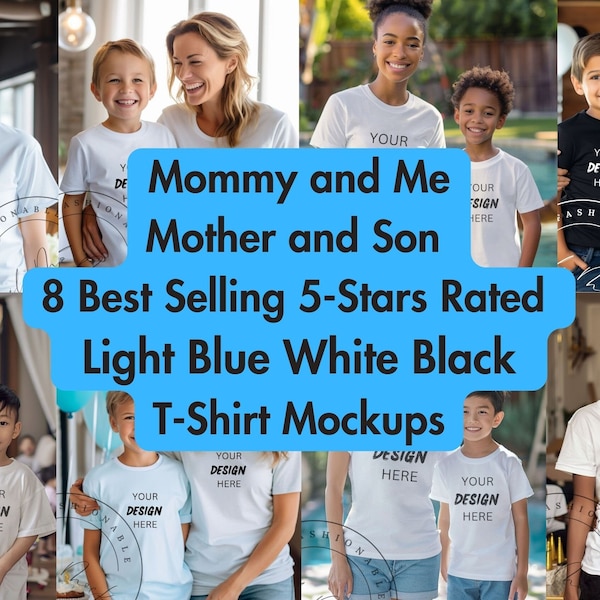 Mommy and Me 8 Best Selling T-Shirt Mockup Bundle Boys Birthday Party Tee Mockup Boy Birthday Bundle Mother and Me Mother's Day Bundle