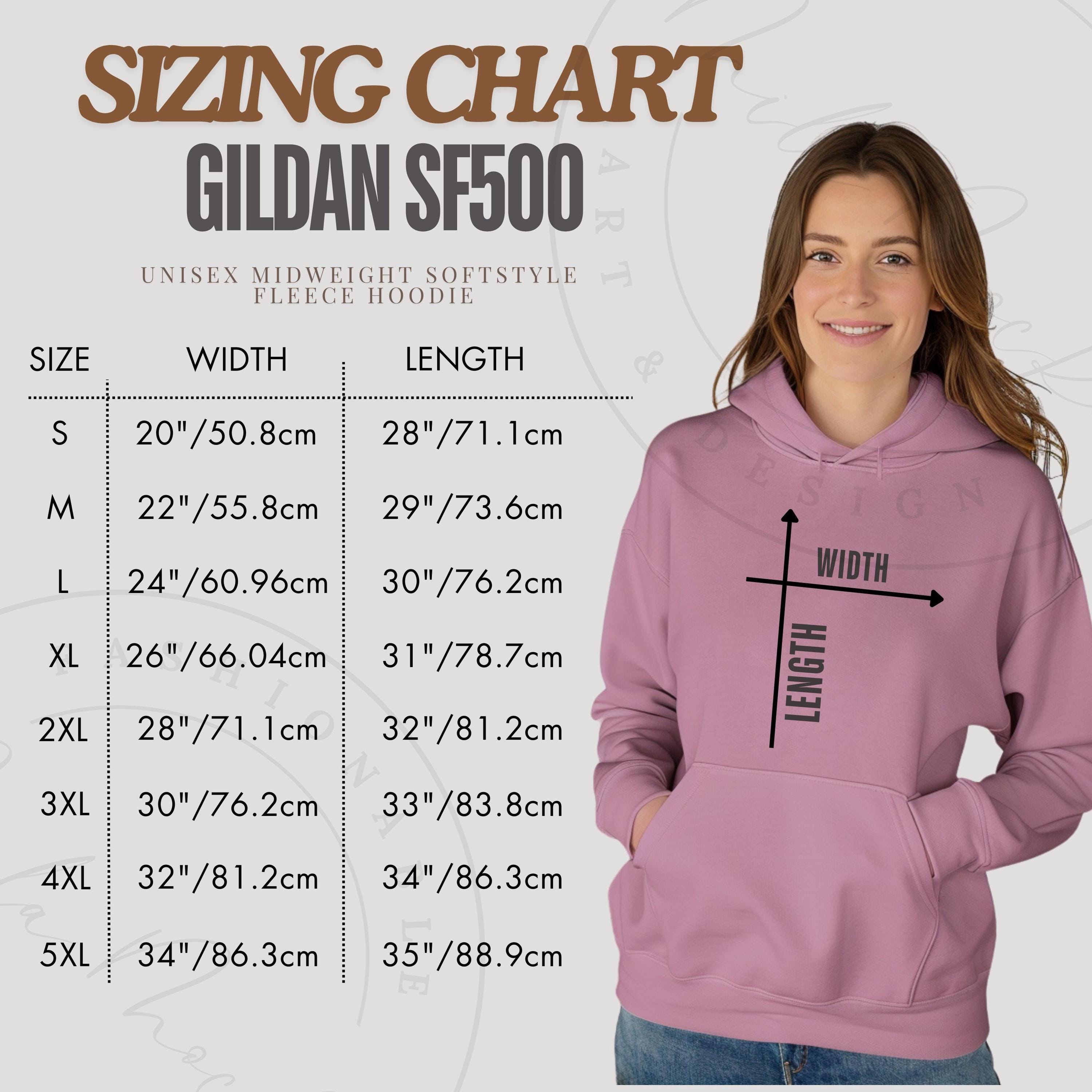 SF500 Gildan Size Chart Gildan SF500 Hoodie Sizing Chart SF500 Hoodie  Imperial Metric Measurement Chart Midweight Softstyle Fleece Mockup