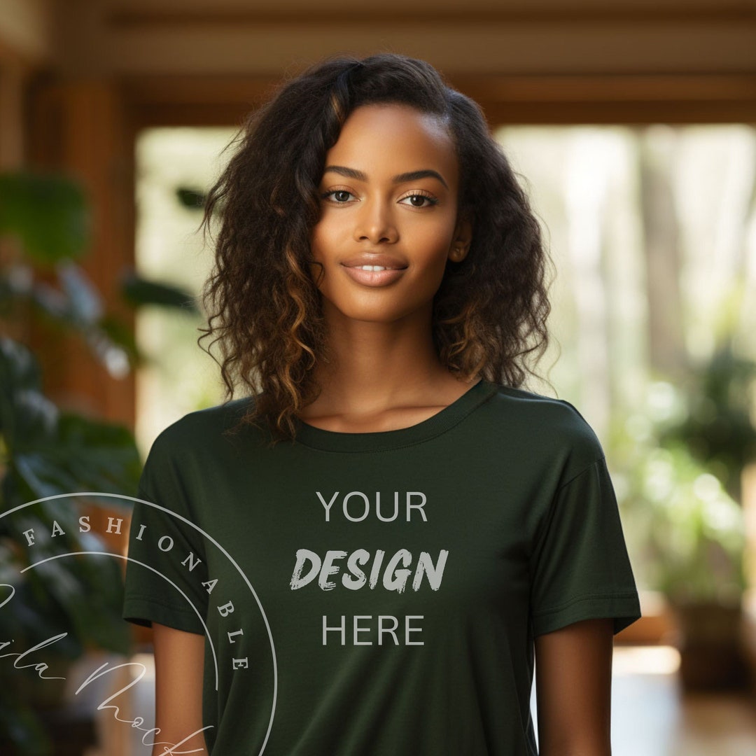 Forest Green Gildan 5000 Tshirt Mockup Women Deep Green Shirt