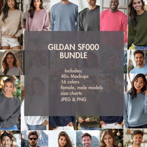 Gildan SF000 Sweatshirt Mockup Bundle Female Male Gildan Midweight Sweater 40+ Mockup 16 Colors Womens Mens Mockup Bundle SF000 Size Chart