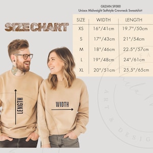SF000 Gildan Size Chart SF000 Unisex Sweater Mens Womens SF000 Imperial Metric Measurement Size Chart Midweight Softstyle Fleece Crew Mockup