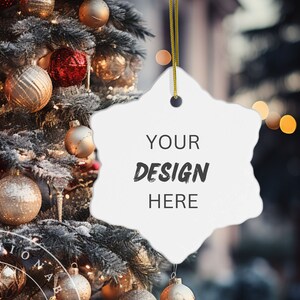 Christmas Snowflake Ornament Mockup Holiday White Snowflake Ceramic PNG JPG Ornament Christmas Tree Decor Ornament Mock-up Wedding Birthday
