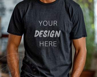Dark Grey Heather Bella Canvas 3001 Men&#39;s T-Shirt Mockup Manly Male Model Lifestyle Dark Grey Tee Mockup Guy Dude Bella Canvas 3001 Mockup