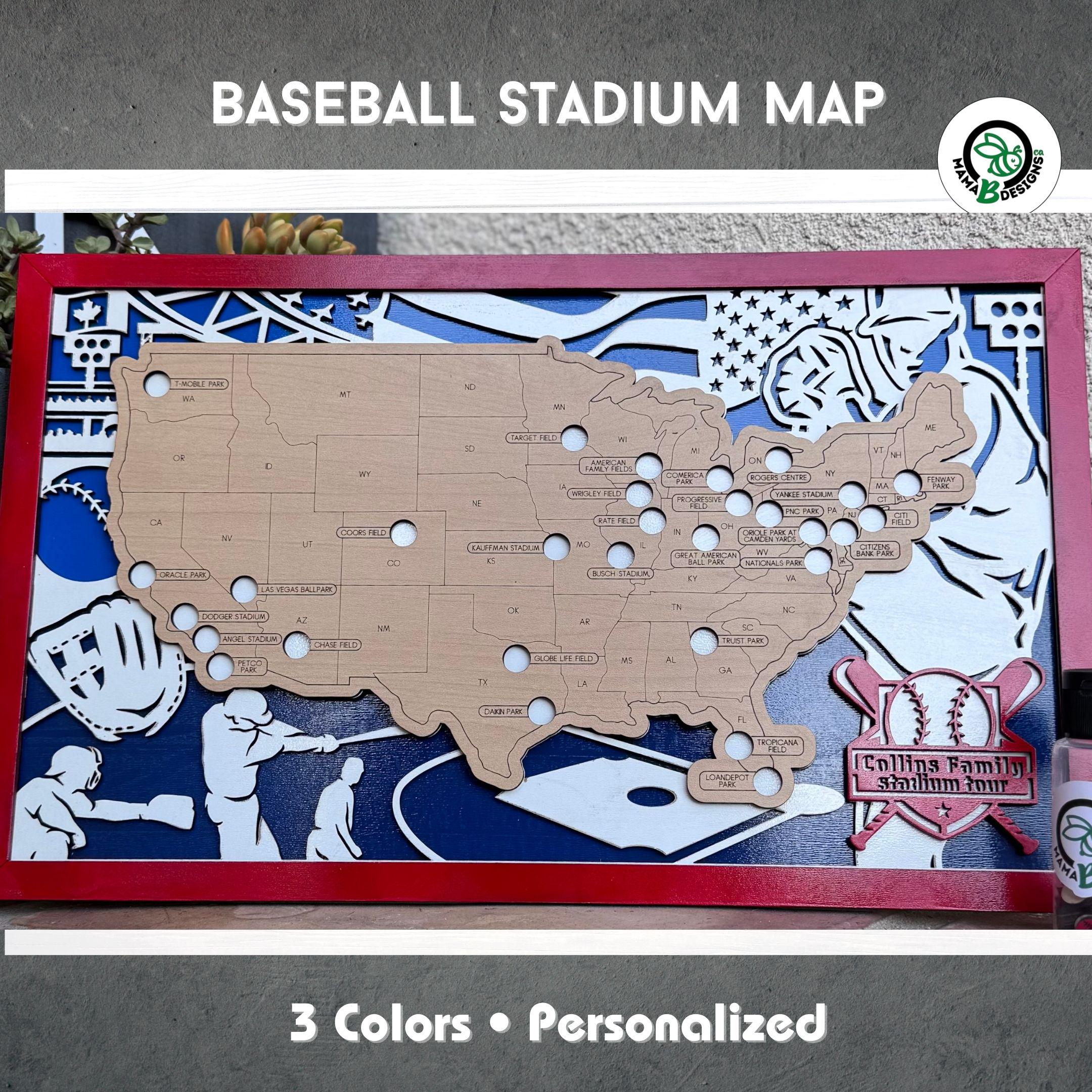 Mlb Support Map MLB Stadium Map Personalized | Baseball Stadium Tracker | Visit Every ...