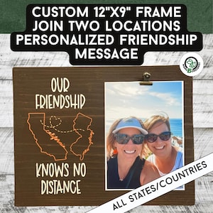 Personalized Long Distance Friendship Gift – Custom Photo Frame Sign for Best Friend – Our Friendship Knows No Distance