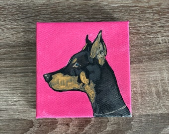 Mini Pink Dobermann Acrylgemälde