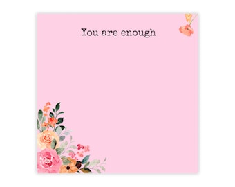 Post-it Note Pads - Pink Floral Self-Love Affirmation Stationary, Cute Positive Reminder Sticky Notepad Set, Office Desk Organization, Gift