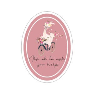 Lhama Alpaca Não tem problema pedir ajuda Afirmação de saúde mental | Adesivo de laptop feminino com estampa de bicicleta fosca, rosa e floral branca