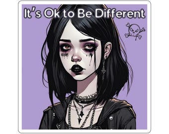 Goth Girl It's Ok To Be Different Afirmacja | Fioletowo-czarny Upiorny Halloween Miłość do Siebie Opieka nad Siebie Zdrowie Psychiczne Naklejka na Laptopa Kobiety