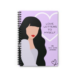 Caderno espiral de amor próprio pastel - linha pautada, diário fofo para mulheres, cartas de amor roxas, brancas e pretas, caderno de autocuidado, presente para
