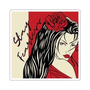 Mutige rot schwarz beige furchtlose Badass Kiss-Cut Aufkleber, motivierende Selbstliebe Mädchen Power Affirmation Aufkleber für Frauen, rotes Aufkleberdesign