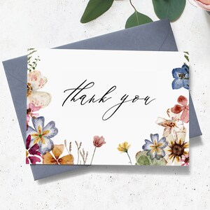 Pressed Flower Thank You Card Template, Wildflower, Floral Wedding, Spring Wedding, Colorful Wedding, Woodsy Wedding