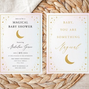 Magical Baby Shower Invitation Template, 5x7, Baby you are something magical, moon and stars, celestial, gold foil, starry boho, Digital