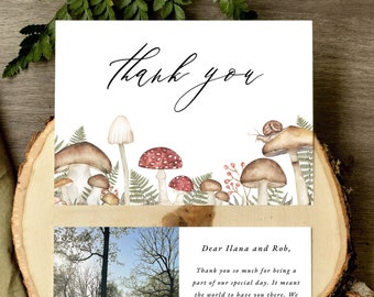 Mushroom Thank You Card Template, 5x7, Editable Thank You, Mushroom Wedding, Nature, Fern, Forest, Enchanted, Botanical