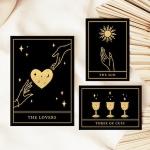 Black Tarot Wedding Invitation Suite Template, Mystical Celestial Sun Moon Stars Gold Invite Set, RSVP Details, 5x7, 3.5x5