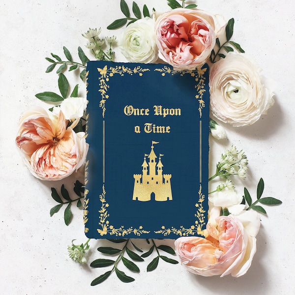 Fairytale Castle Birthday Invitation Template, Royal Blue, Princess Crown, Enchanted Forest Story book Whimsical, Gold, Butterfly