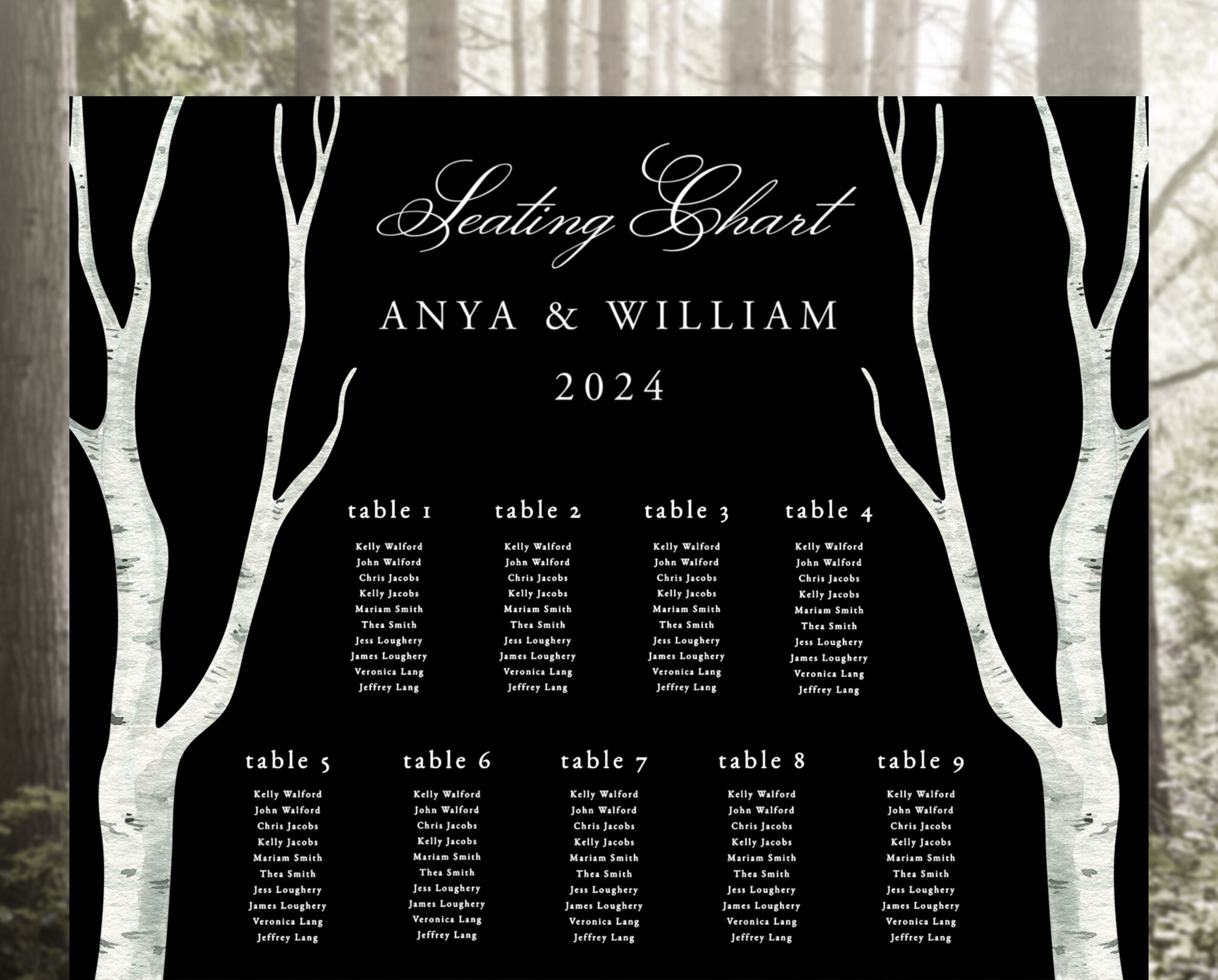 Black and White Wedding Seating Chart Template, 18x24, Halloween ...