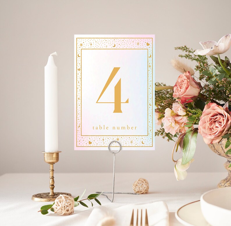 Large Star Table Numbers Moon and Stars Table Number Template BUNDLE, 5x7, Pearlescent Mystical ...