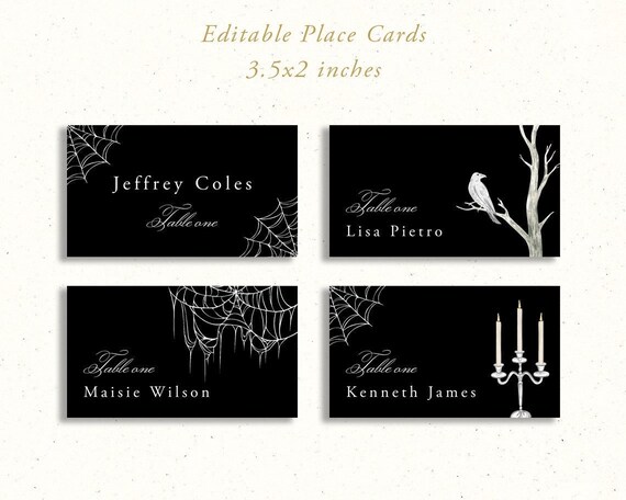 Black Place Card Template BUNDLE Halloween October Wedding - Etsy