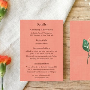 Vintage Linen Wedding Invitation Suite Template, Fall, Rustic Autumn Rust Pink Peach, Story book, Whimsical, Cottagecore, Gold, RSVP Details image 2