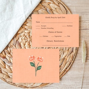 Vintage Linen Wedding Invitation Suite Template, Fall, Rustic Autumn Rust Pink Peach, Story book, Whimsical, Cottagecore, Gold, RSVP Details image 3