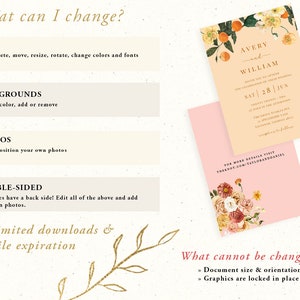 Vintage Linen Wedding Invitation Suite Template, Fall, Rustic Autumn Rust Pink Peach, Story book, Whimsical, Cottagecore, Gold, RSVP Details image 9