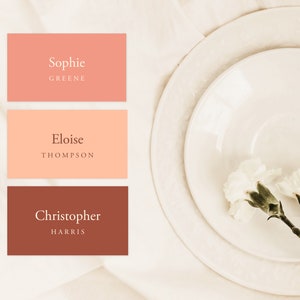 Terrakotta Pfirsich und Rosa Tischkartenvorlage, Hochzeit Herbst, Herbst, Rost, Einfach, Warm Minimalistisch, Boho, Simple