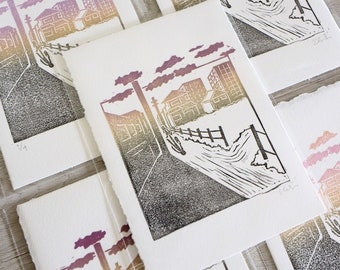 Japan Dreamscape | Linocut Block Print | 5 x 7 in