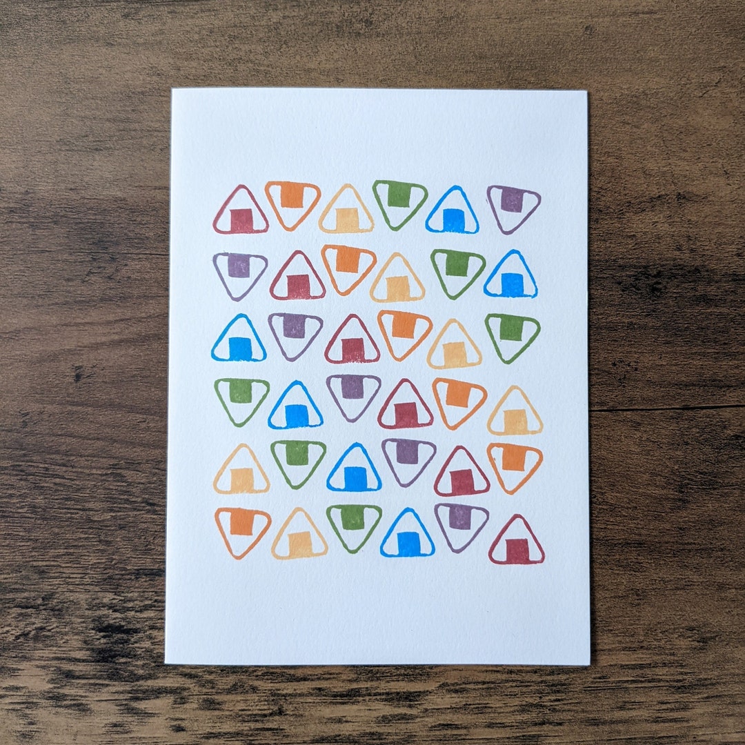 Rainbow Rice Ball Onigiri Musubi Greeting Card Linocut - Etsy