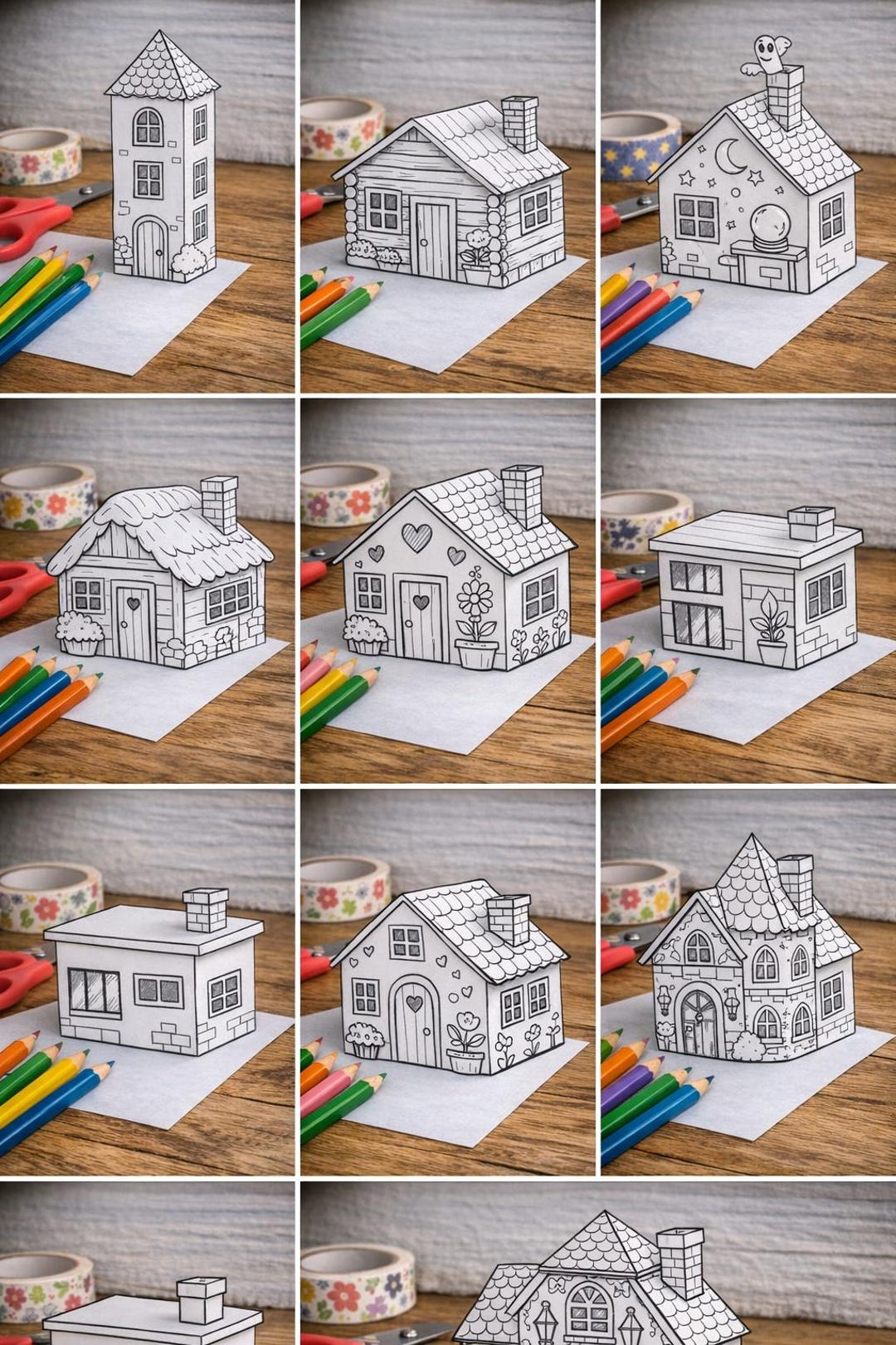Paper Houses Coloring Pack - Etsy