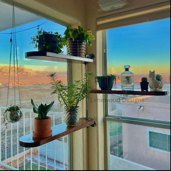 Three Tier Swivel Shelf with Drip Groove for Window or Wall, Industrial Pipe Shelf, Rotating Shelf, Herb Shelf, Plant Shelf, Display Shelf