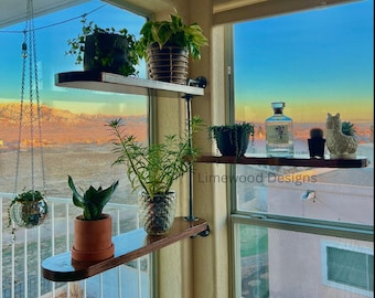 Three Tier Swivel Shelf with Drip Groove for Window or Wall, Industrial Pipe Shelf, Rotating Shelf, Herb Shelf, Plant Shelf, Display Shelf
