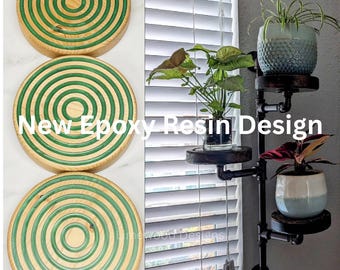 Floating Plant Tree Shelf With Epoxy Resin Mid Century Modern Design