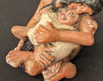 Mary Dressing Baby Jesus, completely original hand made and and painted sculpture, about 3 inches.