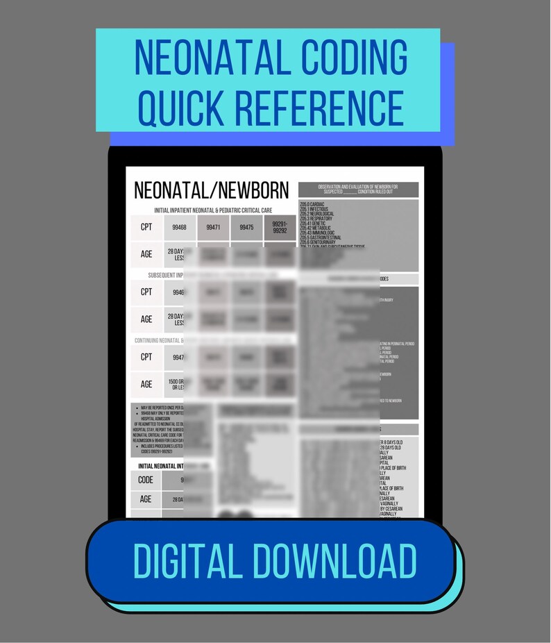 Medical Coding Neonatal/newborn ICD10 CPT Quick Reference Cheat Sheet Codes List Etsy