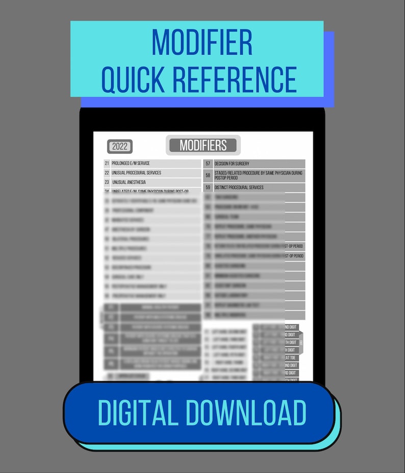 Medical coding modifier cpt quick reference cheat sheet codes list etsy