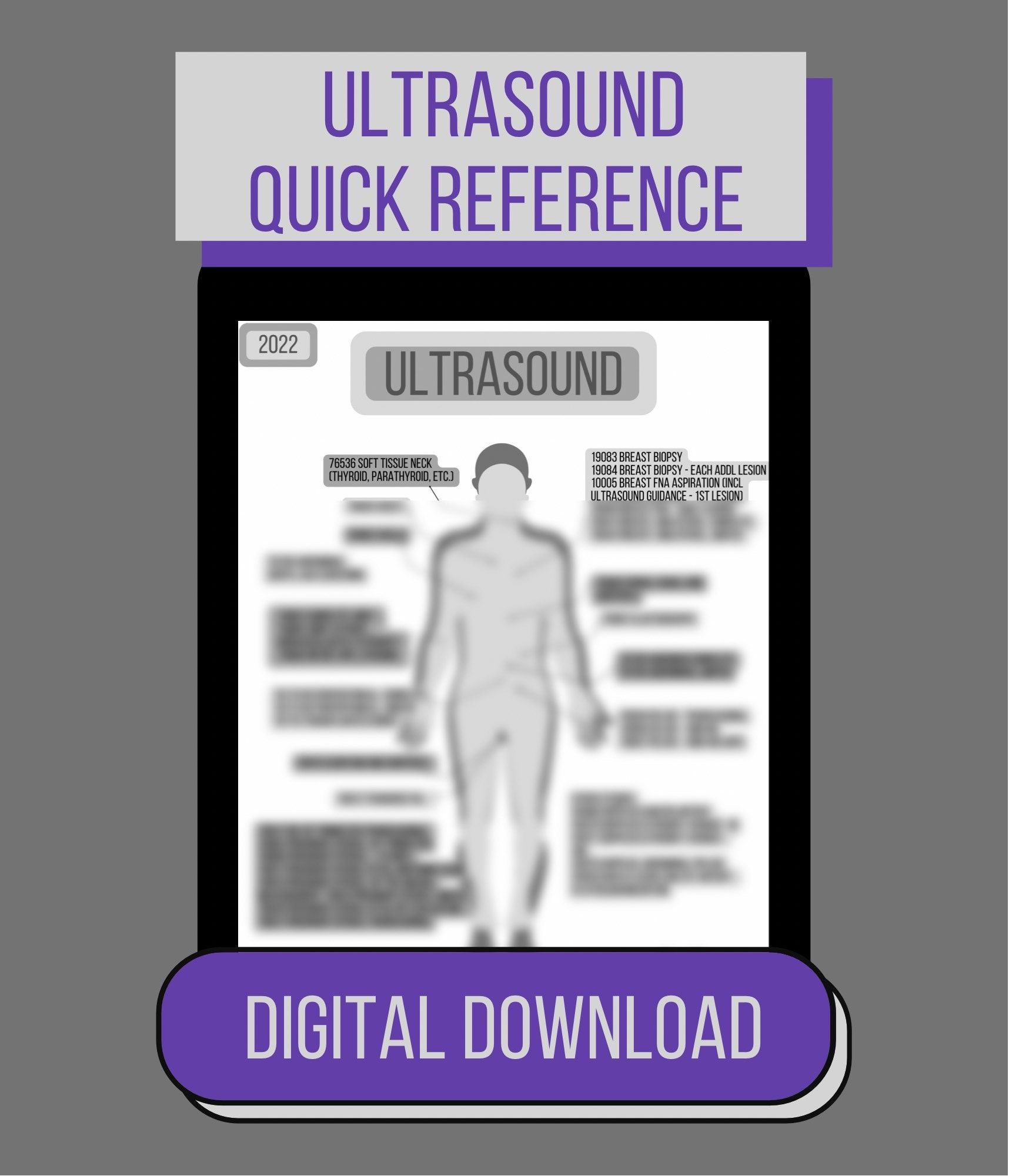 Ultrasound Medical Coding ICD10 CPT Quick Reference Cheat Sheet Codes